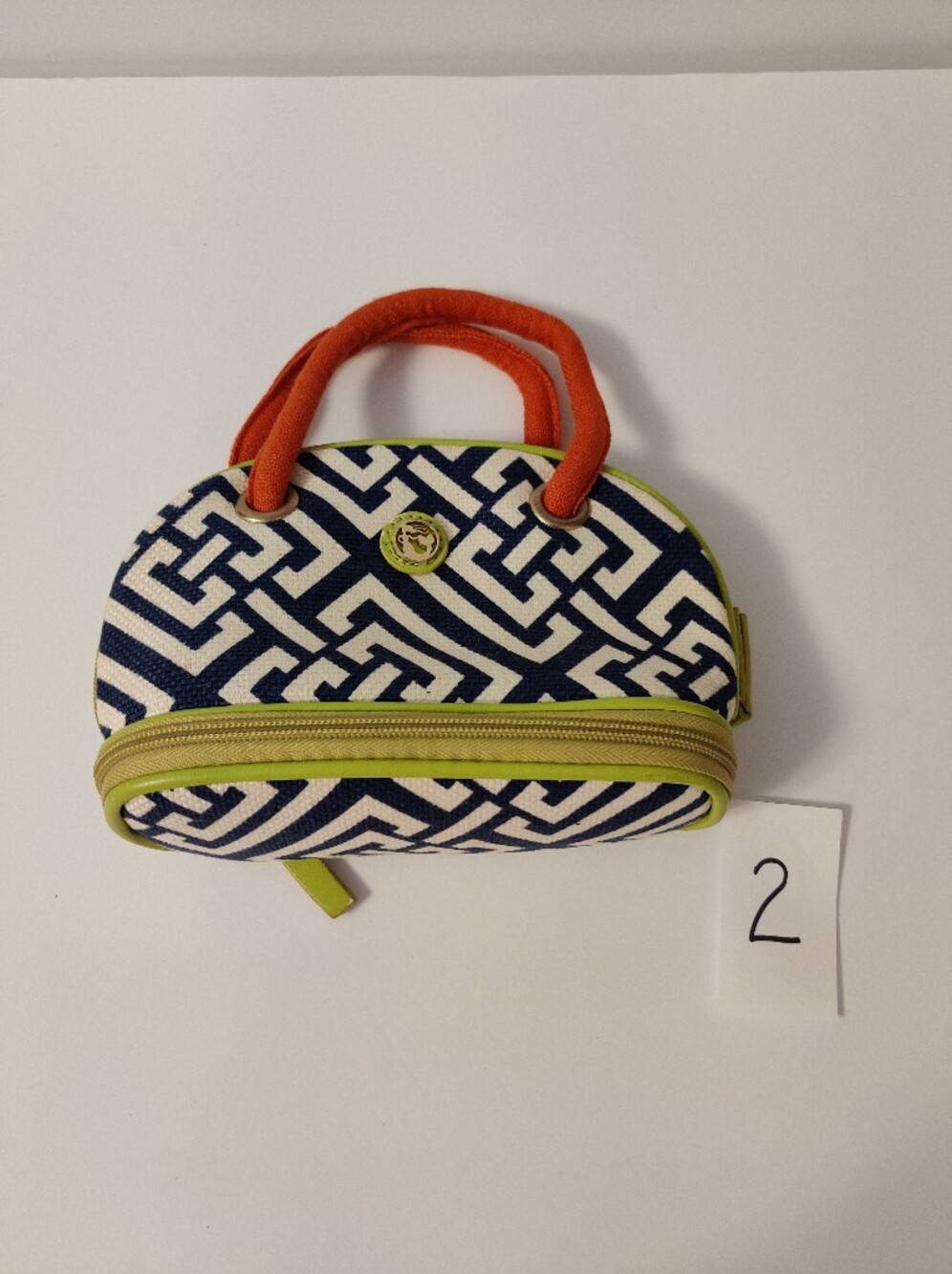 Spartina Navy & White Geometric Mini Tote with Lime Trim